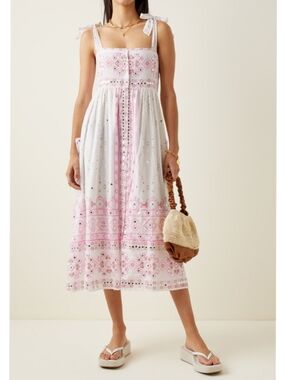 NEW Juliet Dunn Mosaic-Print Tie Detailed Cotton Midi Dress